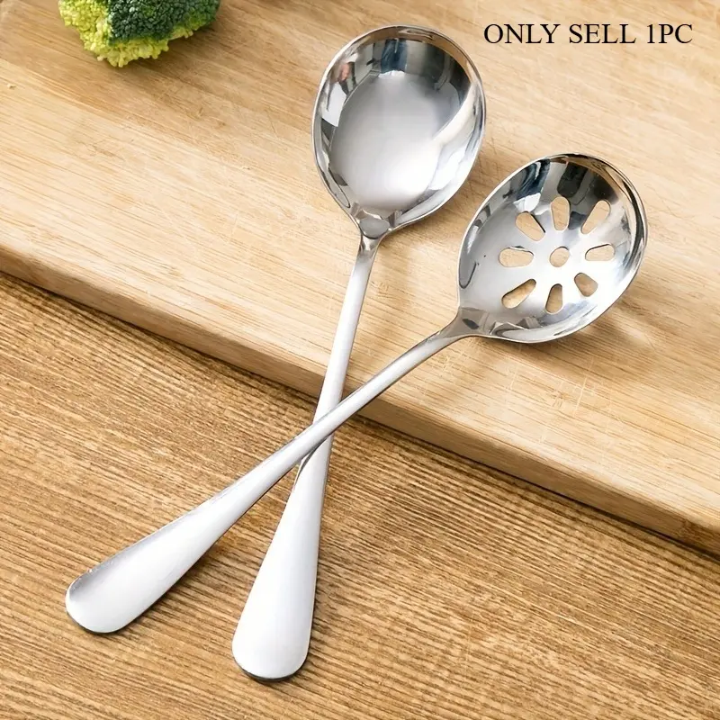 1pc Serving Spoon, Slotted Spoon, Stainless Steel Buffet Restaurant Dinner Spoon, Party Banquet Dining Utensils, Silvery
