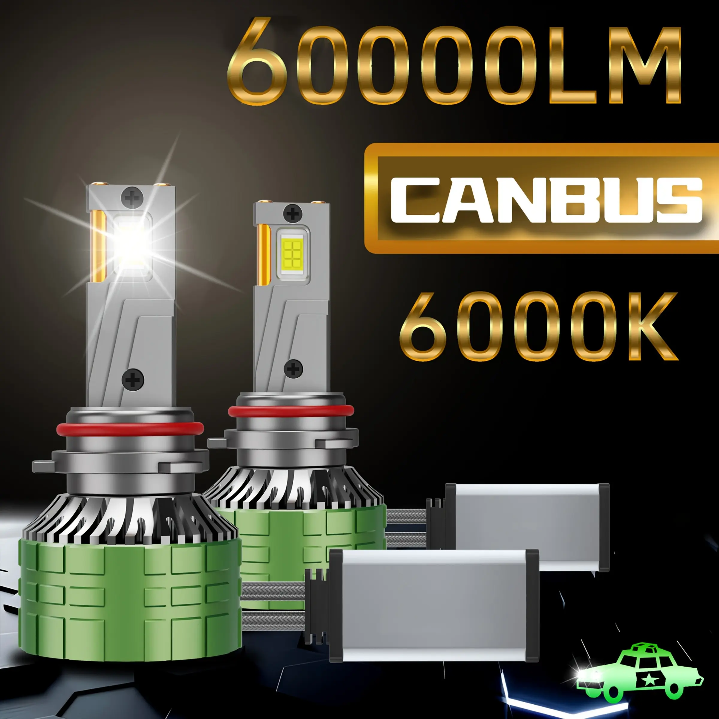 Heyword 2pcs H1 H3 H4 H7 LED Canbus H8 H11 9005 Hb3 9006 Hb4 9012 Hir2 Turbo Fan LED Car Light, 160w 60000lm 6500k Light Super Bright Led