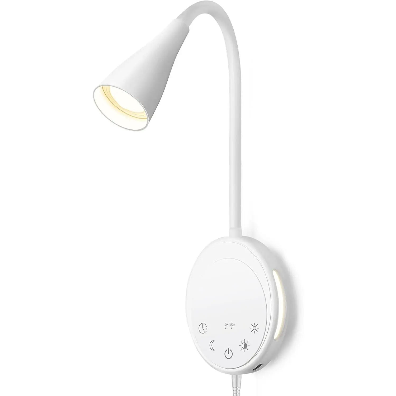 LED Wall Mounted Reading Light, Book Light for Reading in Bed with Touch Control, 5 Dimmable, USB Output, Night Light & Timers Function, Flexible Gooseneck Headboard Bed Lights (White)