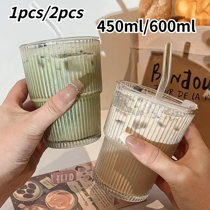 Insulated Glass Cup with Straw and Lid, Leak-Proof Travel Mug for Coffee & Drinks, Available in Single or Dual Pack
