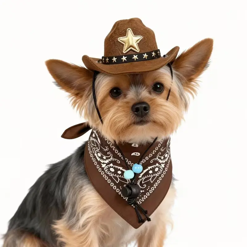 Western Cowboy for Small Dogs and Cats, Adjustable Hat Band and Scarf, Vintage, Halloween Cosplay Costume