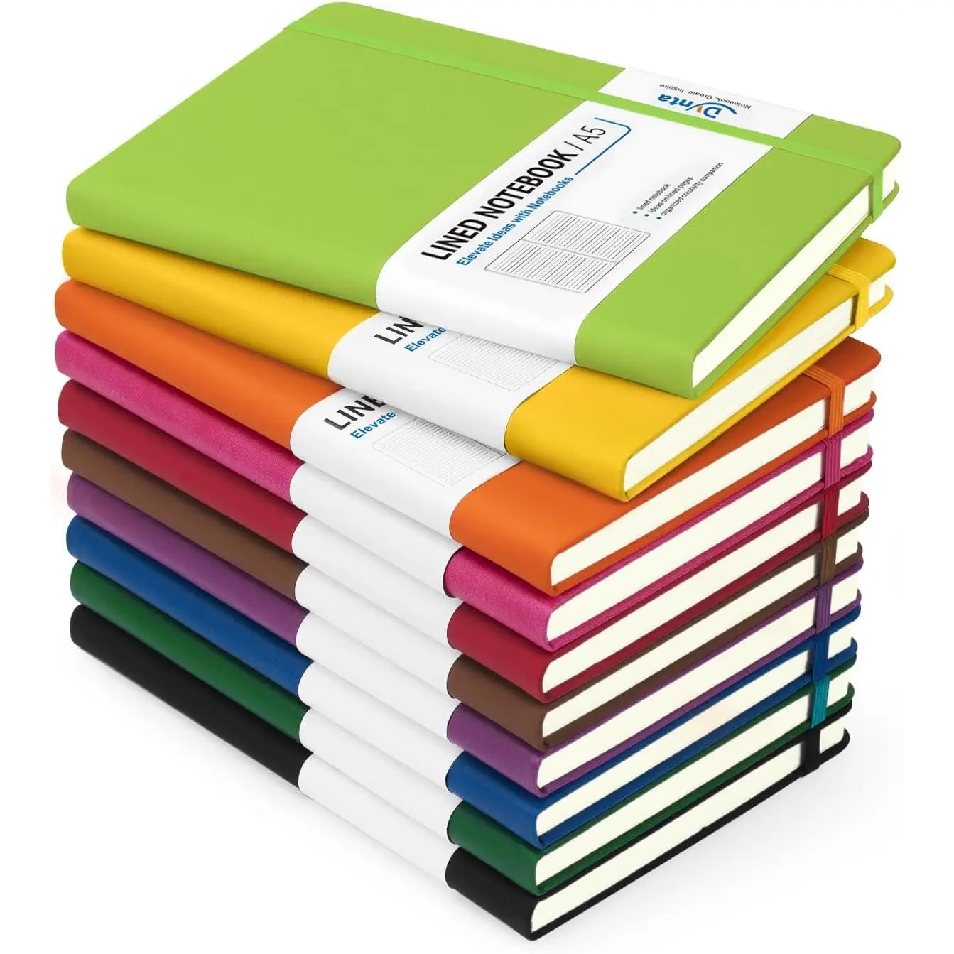 Durable Modern A5 Hardcover Lined Notes Notebook Bulk Pack - 10 Pcs, 200 Lined Pages/100 Sheets, 8.4x5.8 in, 10 Colors, Journal Supplies, School Stationery, Office Study Materials for Work Note Taking