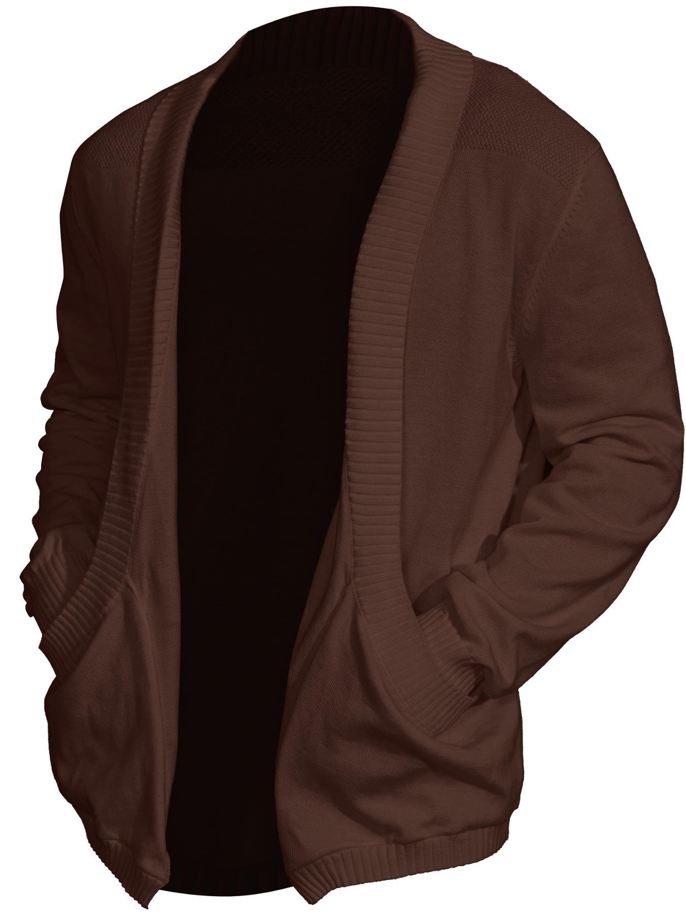 Men's Solid Pocket Shawl Collar Cardigan, Loose Casual Long Sleeve Open Front Knitwear for Spring & Fall, Fashion Men's Knit Clothing for Daily Wear