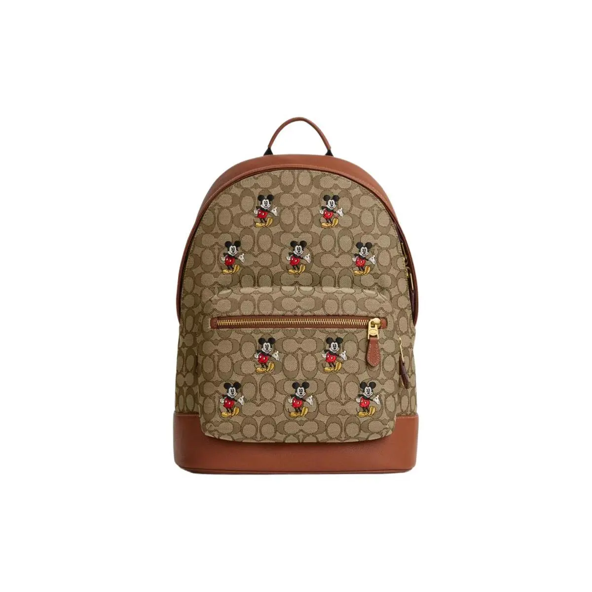 Coach x Disney Mickey Mouse Print Backpack – Unisex Large Canvas and Leather Crossbody Bag in Khaki and Brown