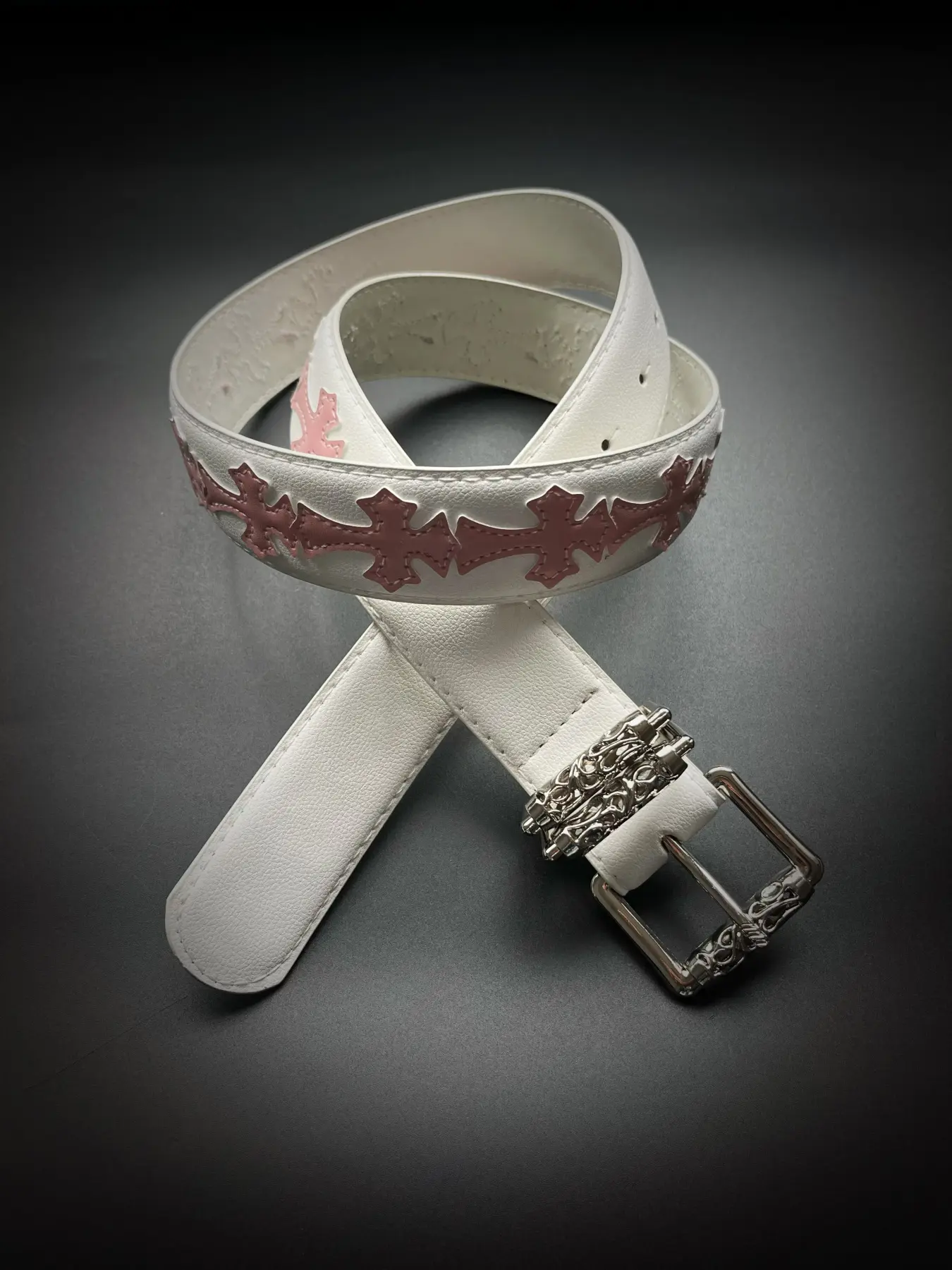 White waist belt paired with jeans design, niche personality, cross retro belt, unisex, Belt for jeans