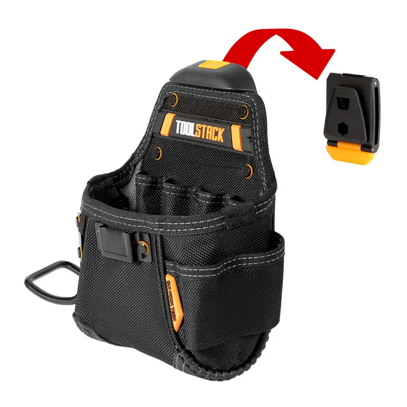 TOOLSTACK Mini Utility Toolkit Waist Pouch, Quality Hardware Carpenter Work Tools Bag with Quick-Hook, Belt Clip, Waist-Mounted Portable Organizer Kit Quick Attach Pouch Tool Bag (Hammer & Screwdriver Included), Belt Clip Tool Bags, Waist-Mounted Portable