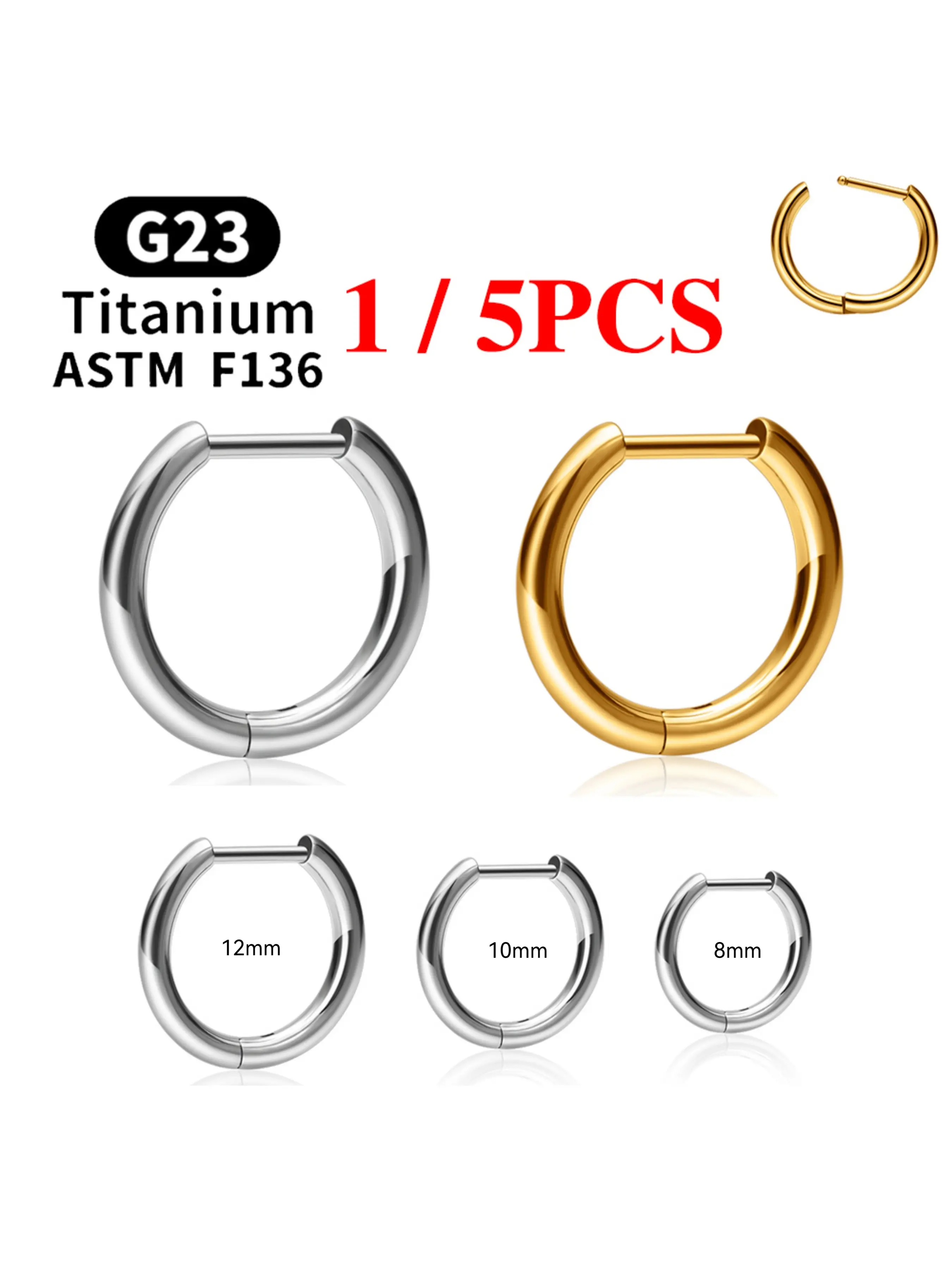 F136 Titanium D Shape Earring 12G 8/10/12mm Hinged Segment Cartilage Tragus Helix Lobe Daith Piercing Ear Ring Body Jewelry