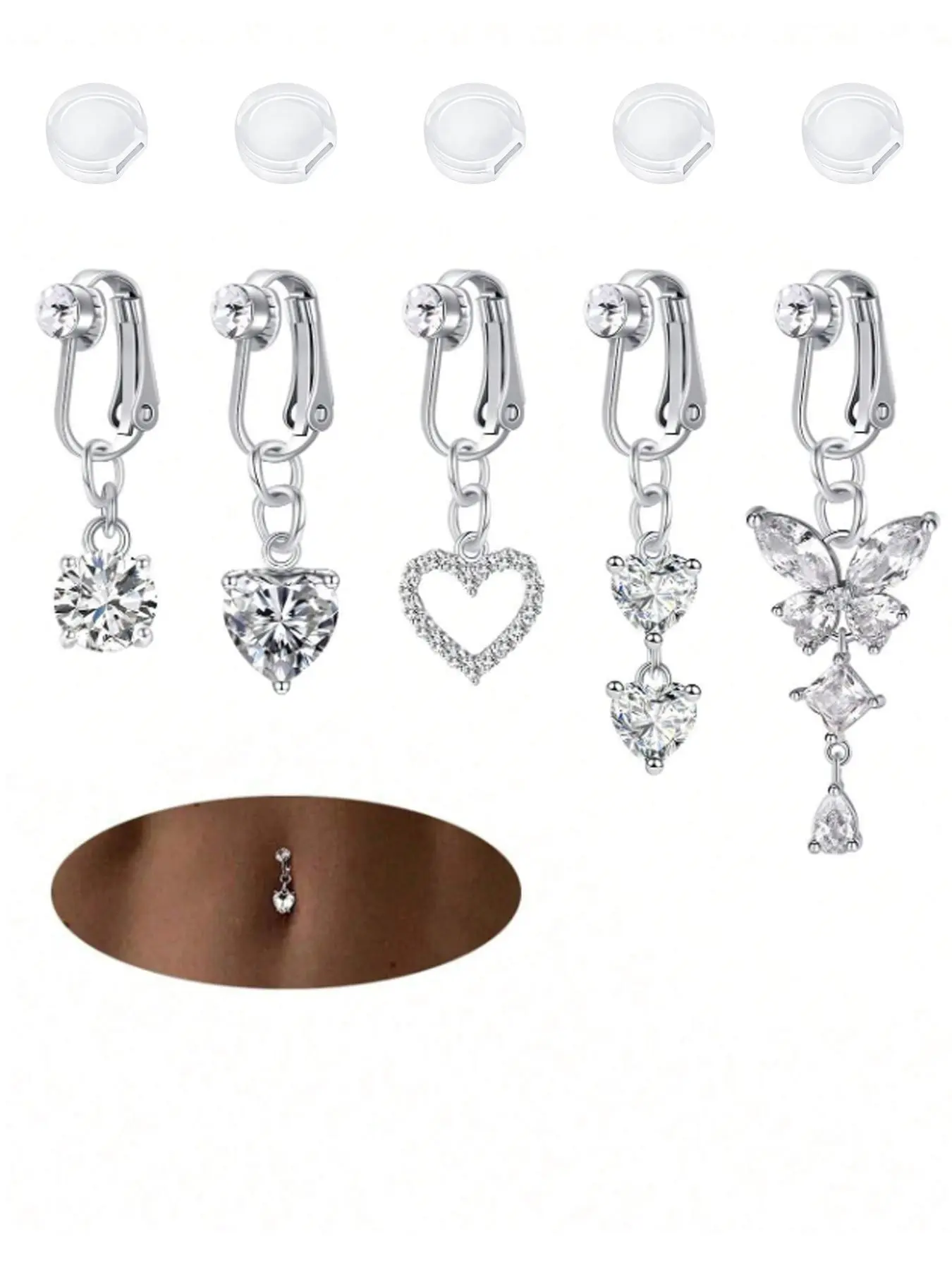 Fashion Faux Belly Ring, Cute Butterfly & Heart Design Fake Belly Button Piercing Clip on Belly Button Rings, Body Piercings, Body Jewelry for Women, Body Jewelry Accessory