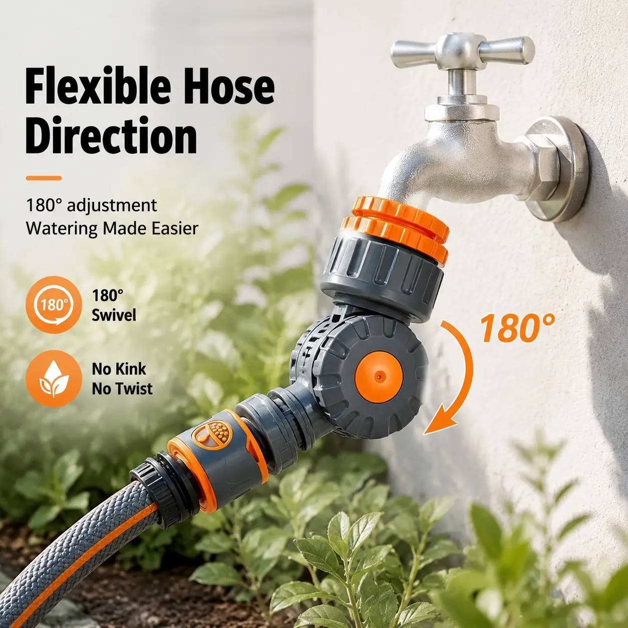 2-Piece 180° Rotating Garden Hose Adapter Set, Durable Abs Plastic, Threaded Faucet Converter + Quick Connect, for Gardening, Car Washing, Yard Cleaning