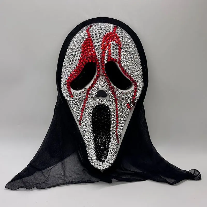 Halloween Christmas Mask New High-End Rhinestone Devil Skull Mask, Halloween Costume Party Creepy Horror Clown Mask, Elegant Design