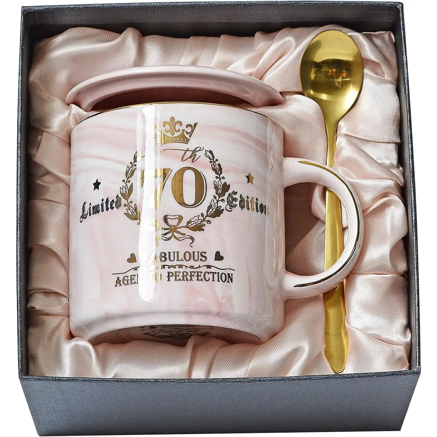 70th Birthday Gifts for Women - Aged to Perfection Coffee Mug -  Birthday Present for Grandma Mum Wife Girl  Sister -  Marble Mug for Coffee Lovers 14Oz  Cup  Boxed