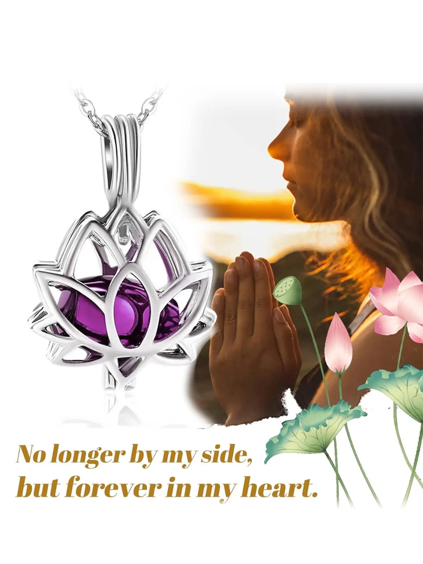 1 Pcs Cremation Jewelry for Ashes - Lotus Flower Ashes Pendant Necklace with Mini Keepsake Urn Memorial Ash Jewelry
