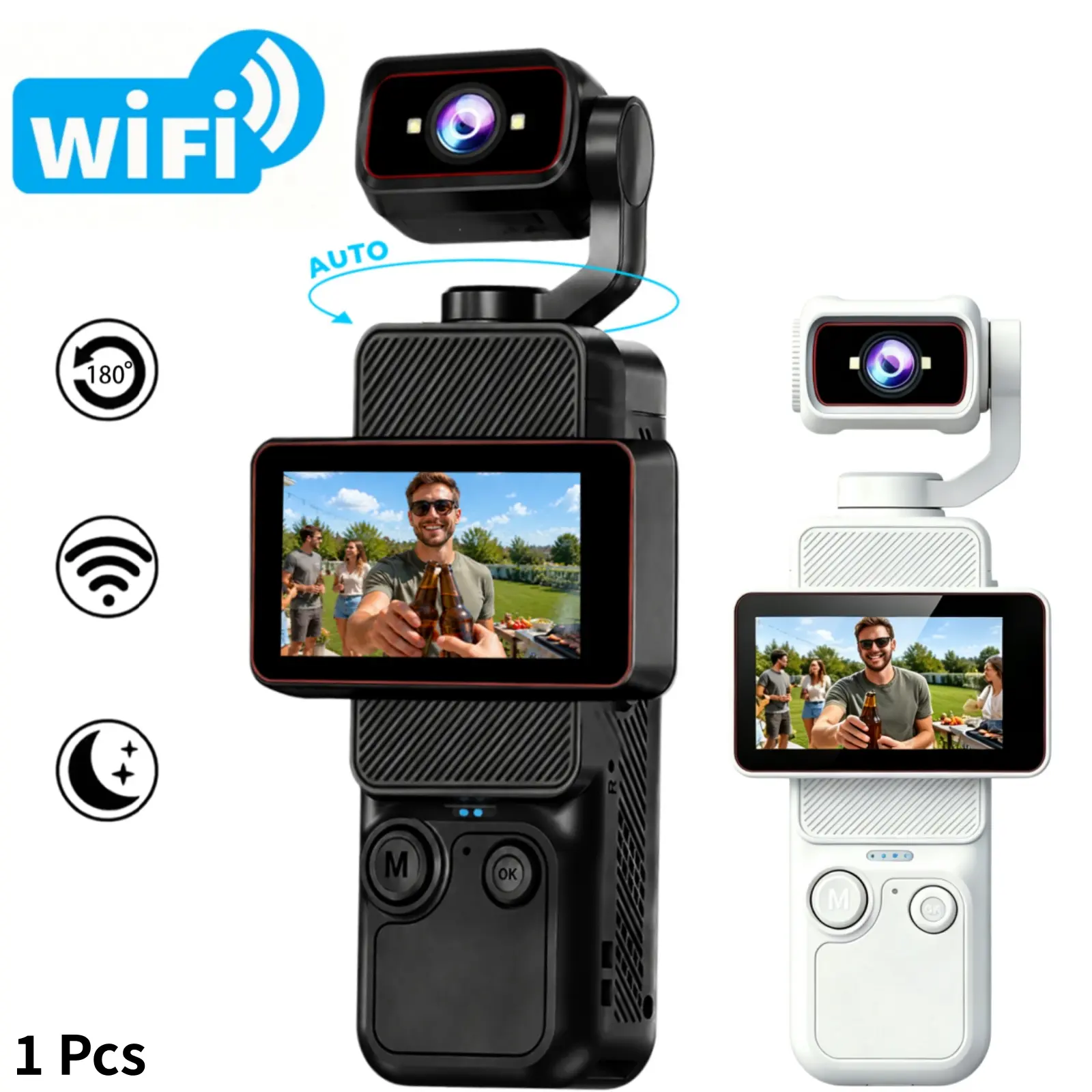 Vlogging Camera with Electric 360° Rotating Lens, Flip Screen Video Camera for YouTube & TikTok, 6X Zoom Pocket Camera with WiFi Transfer, Portable Travel Camera for Content Creators, Family and Daily Videos, Autofocus Vlogging