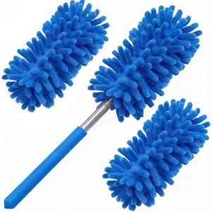Microfiber Duster for Cleaning, GMLKRY Hand Washable Dusters with 3 count Replaceable Microfiber , Extendable Pole, Detachable Cleaning Supplies for Office, , Window, Furniture (Blue)