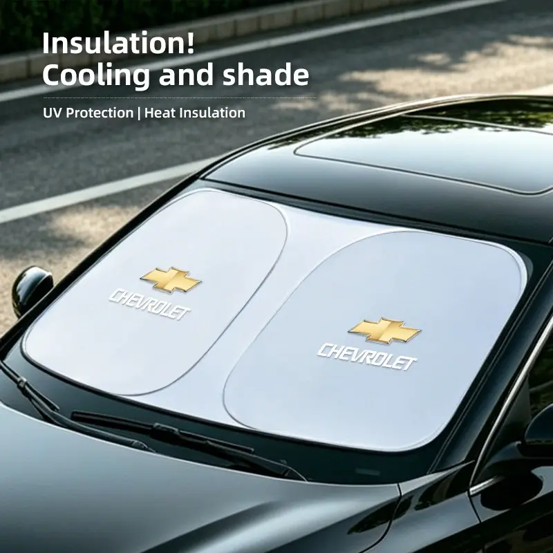 Car Windshield Sun Shade Cover Foldable Front Window Sun Visor Blocks UV Refletive Car Parasol Sunshade For Chevrolet Cruze Malibu Colorado Suburban Equinox Blazer Trax Camaro Spark Bolt Captiva Silverado Tahoe SS Impala Spin Onix Cobalt Traverse Montana