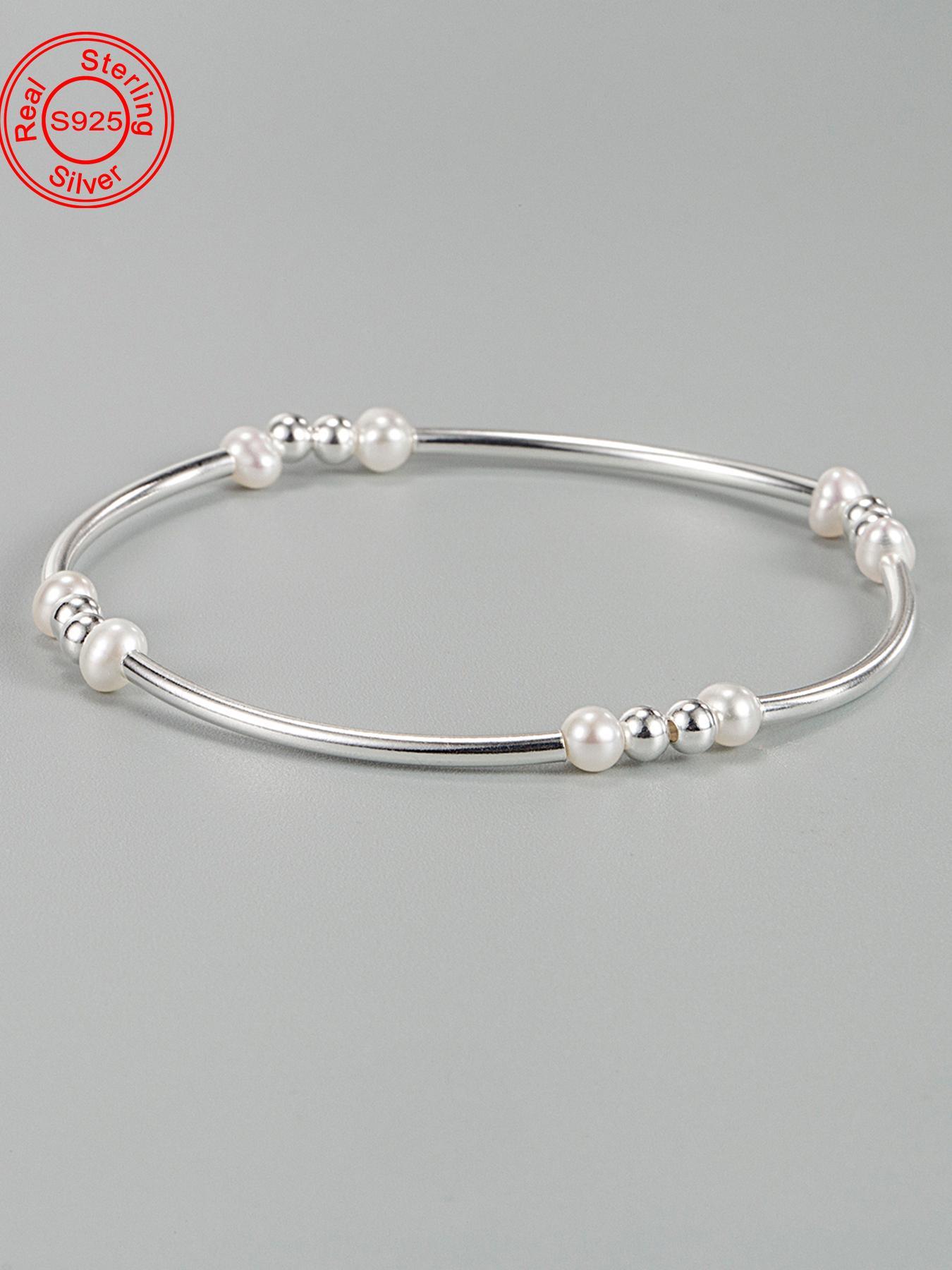 925 Sterling Silver Faux Pearl Decor Bracelet, Fashion Jewelry Accessories for Women & Girls, Simple Jewelry for Party Decor, Trendy Exquisite Jewelry for Gift, Pretty Bracelet