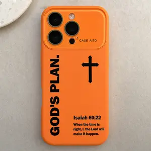 For Father'S Day God'S Plan Cross Pattern Dopamine Ins Style Solid Color Phone Case With Ultra Skin Friendly Touch, All Inclusive Lens Phone Case Suitable For IPhone 17 16 15 14 13 12 Pro Max Air Isaiah Christian,Halloween,Horror,Character,Silicone