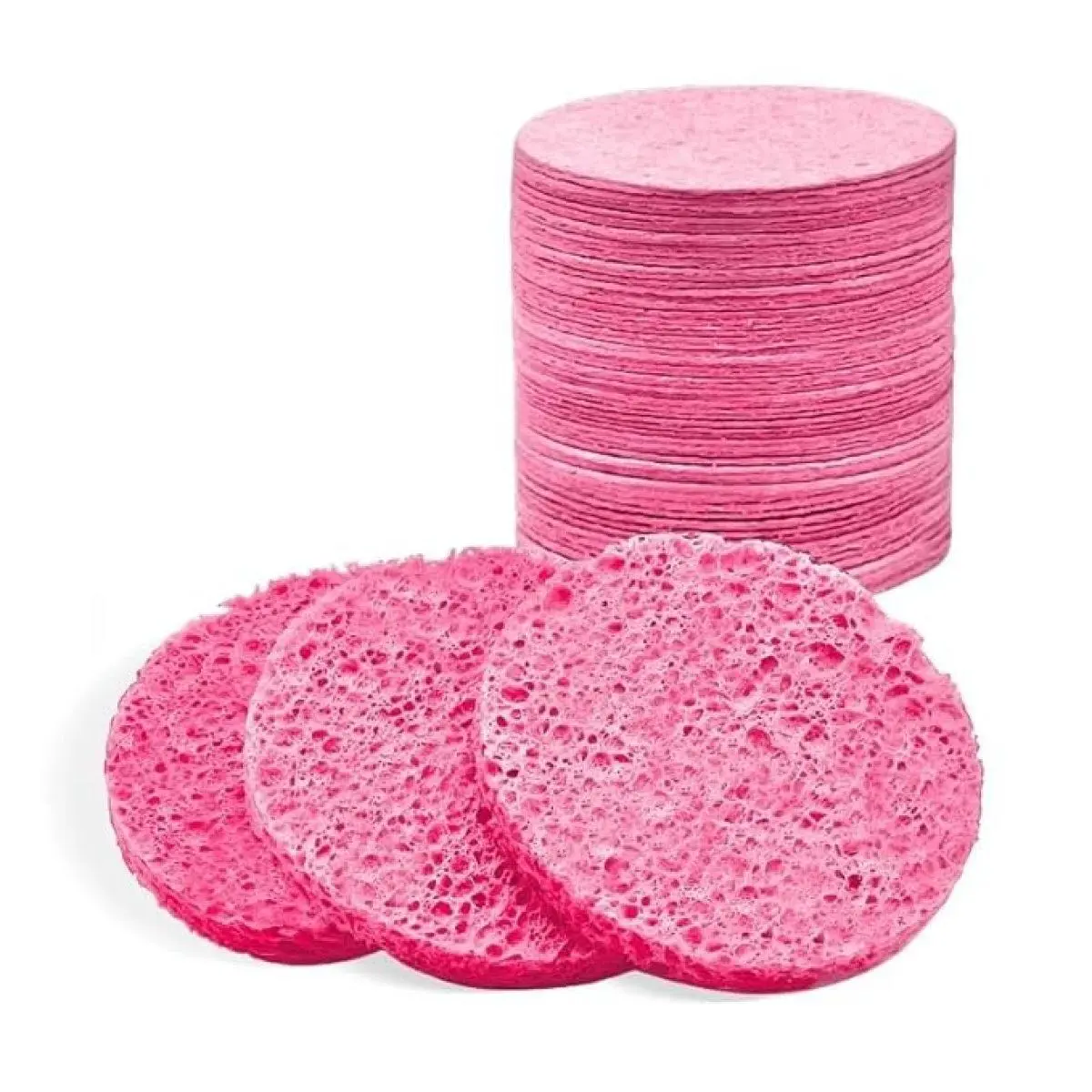 Compressed Facial Sponges, 50 Pack Natural Cellulose Pulp Pads for Gentle Cleansing & Exfoliating, Reusable for Sensitive Skin