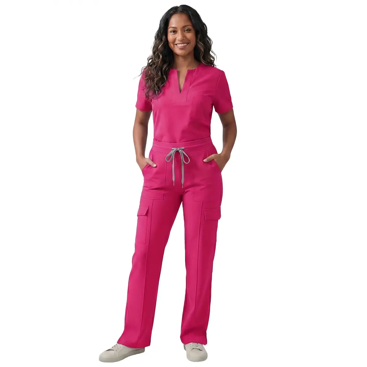 Women's Polyester-Spandex Solid Basic Nurse Scrub Suit | Short-Sleeve V-Neck Wrinkle-Resistant Medical Uniform with Multi Pockets, Healthcare Workwear for Nurses & Medical Professionals