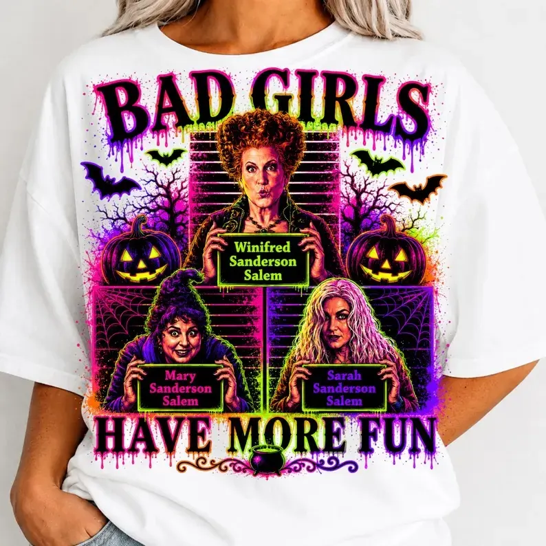 Neon Hocus Pocus T-shirt, Neon Halloween T-shirt, Scary Movie Characters T-shirt, Halloween Witch Mugshot Art,  Spooky Season Shirt