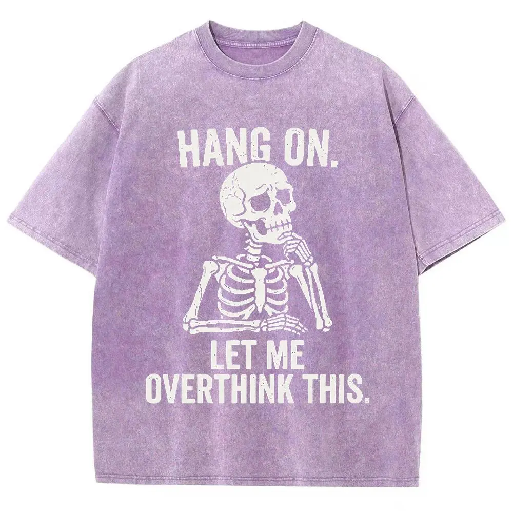 Men's 'Overthink This' Skeleton Graphic T Shirt, Casual Vintage Washed Oversized Fit, Cotton Streetwear with Funny Anxiety Meme Slogan, Tshirt, Graphic T Shirts, Clothes, Washed Look
