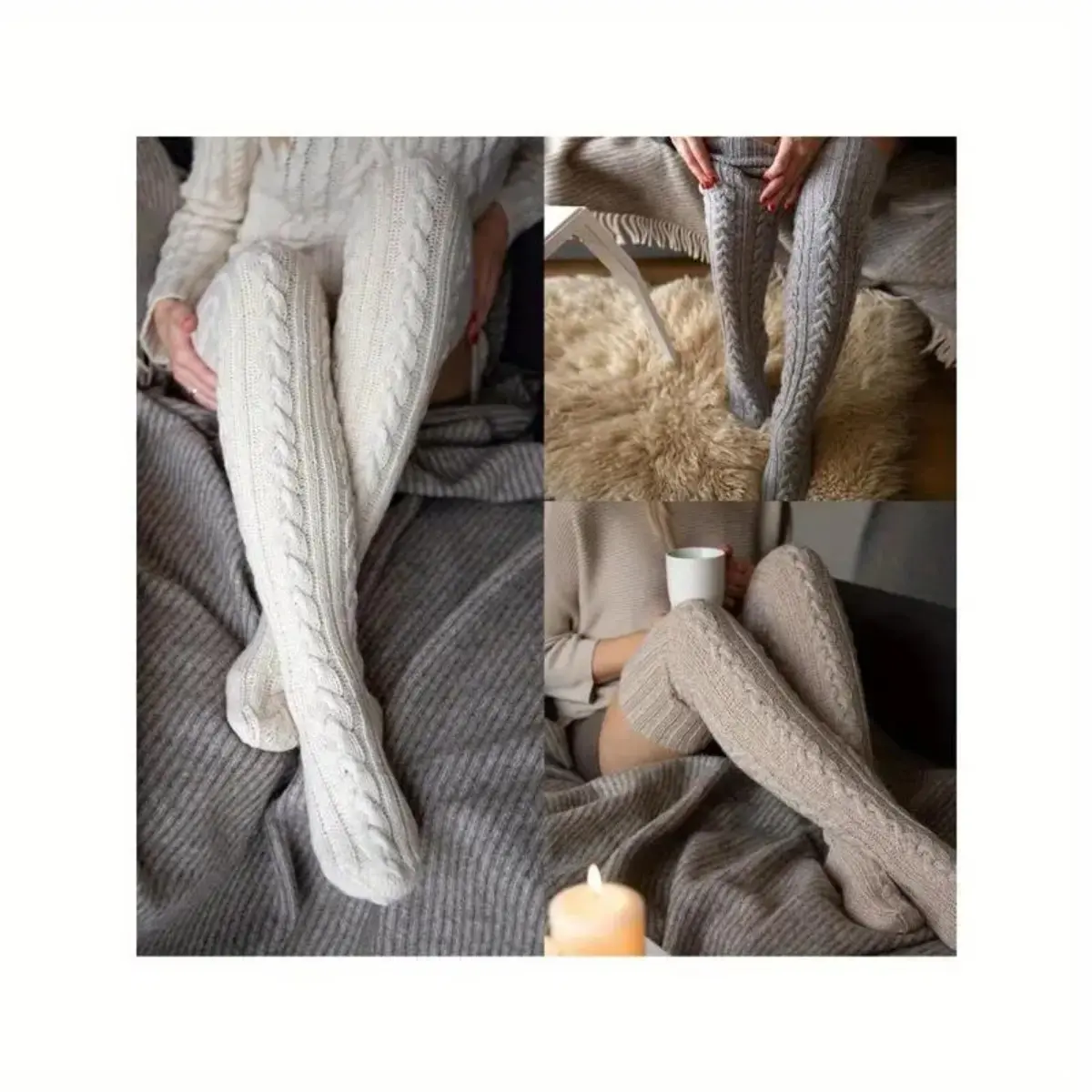 Women's Extra-Long Thigh-High Fleece Socks with Non-Slip Ribbed Design, Soft Acrylic Warm Legwear for Boots, Dresses and Cold Weather, Accessory, Fit, Outfits, Fabric, Everyday, Comfortable