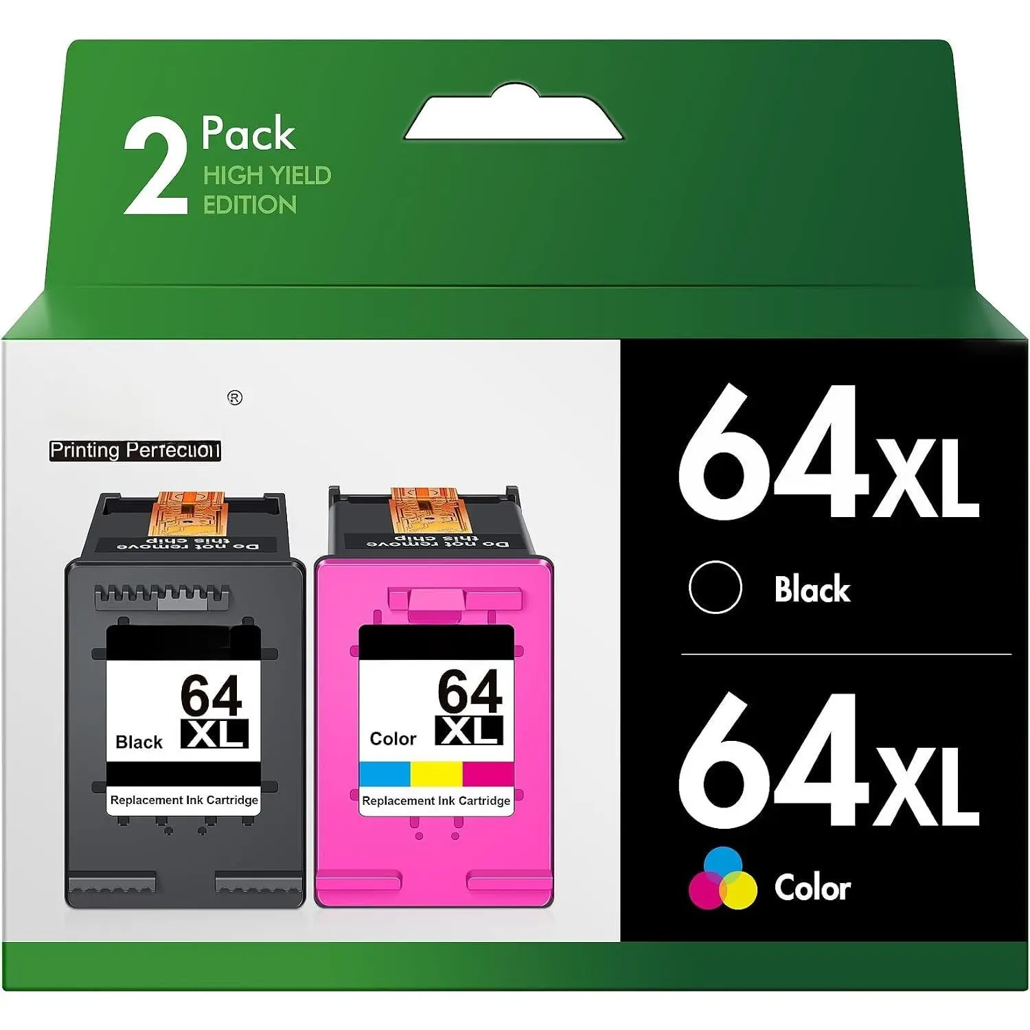 64XL Ink  Combo Pack for  Ink 64 HP64 HP64xlblack and Color Combo Pack Works for  Envy  7955e 7958e 7255e Photo 7155 7858 7155 7100 7800 7900 7855 6222 Tango (Black Color, 2Pack)