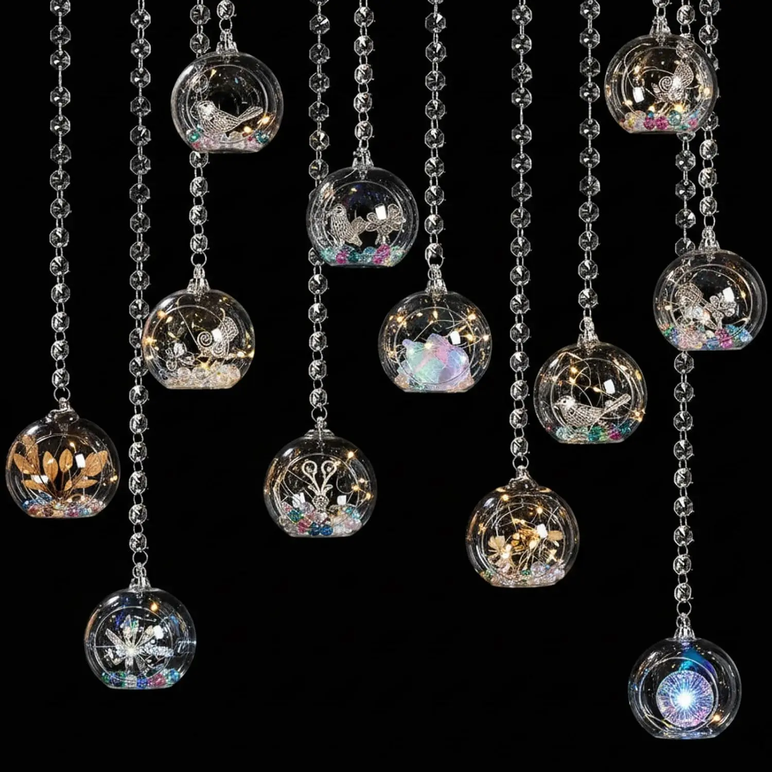 3.15''  Glass  Light Candle Holder Globe and Clear K9  Garland Strands,  Glass Terrarium Containers for Christmas Tree Wedding Party Tree Decoration