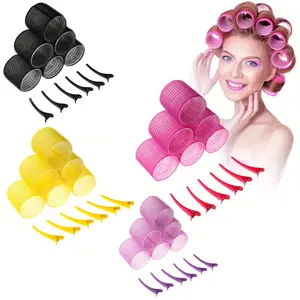 Velcro Rollers Set - 6 Large Hair Rollers with 6 Matching Clips Bombshell Blowout, Volume, Self Grip Rollers
