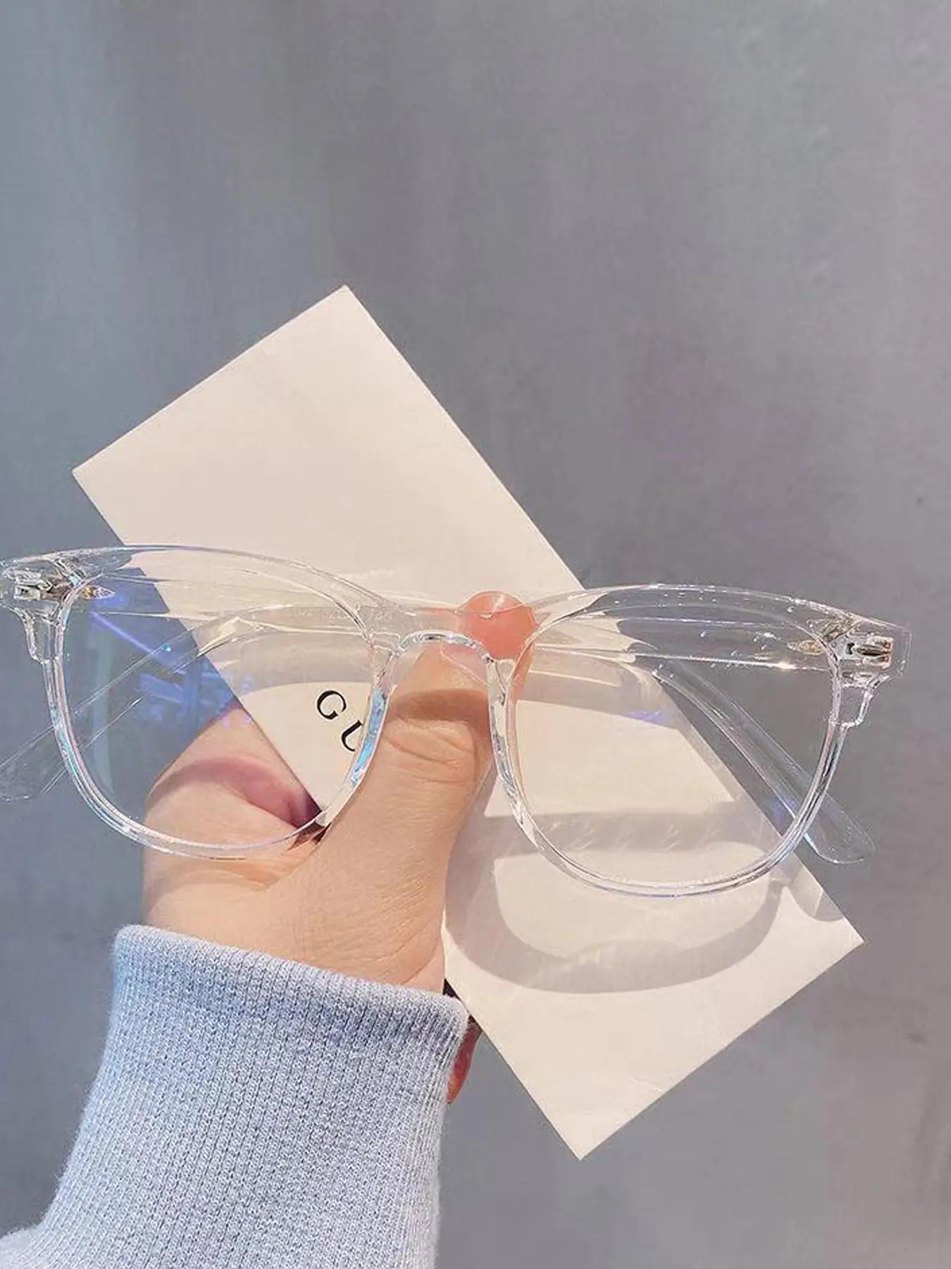 Unisex Clear Lenses Plain Color Eyeglasses (1 Pair), Casual Trendy Blue Light Blocking Lightweight Durable Glasses Eyeglasses for Everyday Use, Fashion Accessories for Outdoor Activities