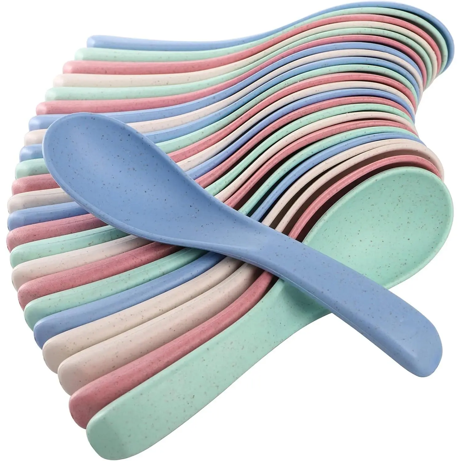 24 Pack Wheat Straw Soup Spoons, 6 Inches Colourful Unbreakable Meal Spoon, Cereal Dinner Spoon, Microwave Dishwasher Safe