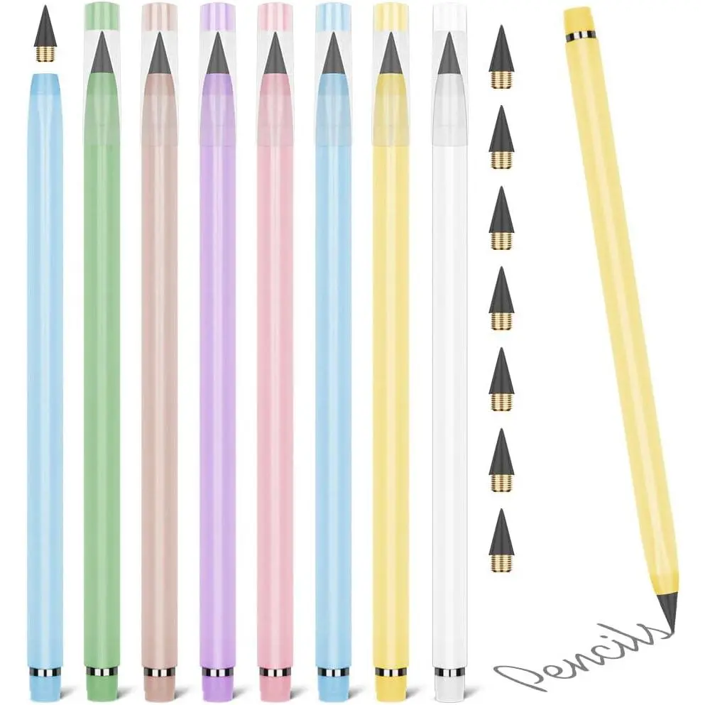 Inkless Infinity Pencils (7PCS, ABS+Copper) with 7 Replaceable Tips, 7 Extra Erasers, Smooth Writing for Students - Office School Supplies Writing & Correction Tools