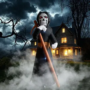 8FT Giant Halloween Inflatable Grim Reaper, Scary Spooky Halloween Blow Up Decor, Indoor Outdoor Garden Lawn Yard Halloween Party Supplies