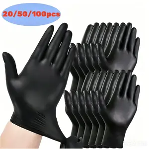 20/50/100pcs black vinyl gloves, latex free, disposable, suitable for hair dyeing, tattooing, mechanical maintenance and cleaning, multi-purpose hand protection, essential for kitchen (bagged), Household Cleaning Gloves, Durable Cleaning Gloves