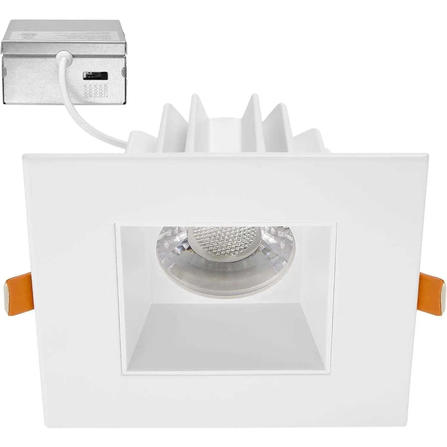 4 in. Ultra-Thin Recessed Anti-Glare LED Downlight, Canless IC Rated, 5 Color Temperature Selectable 2700K/3000K/3500K/4000K/5000K, Dimmable Square White Trim, 90 CRI