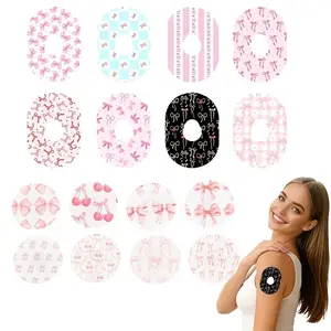 16-Piece Sensor Protection Patches, Pre-Cut Bow Cherry Pattern, Elastic Fabric, Compatible with Libre 3/g7 Continuous Glucose Monitor