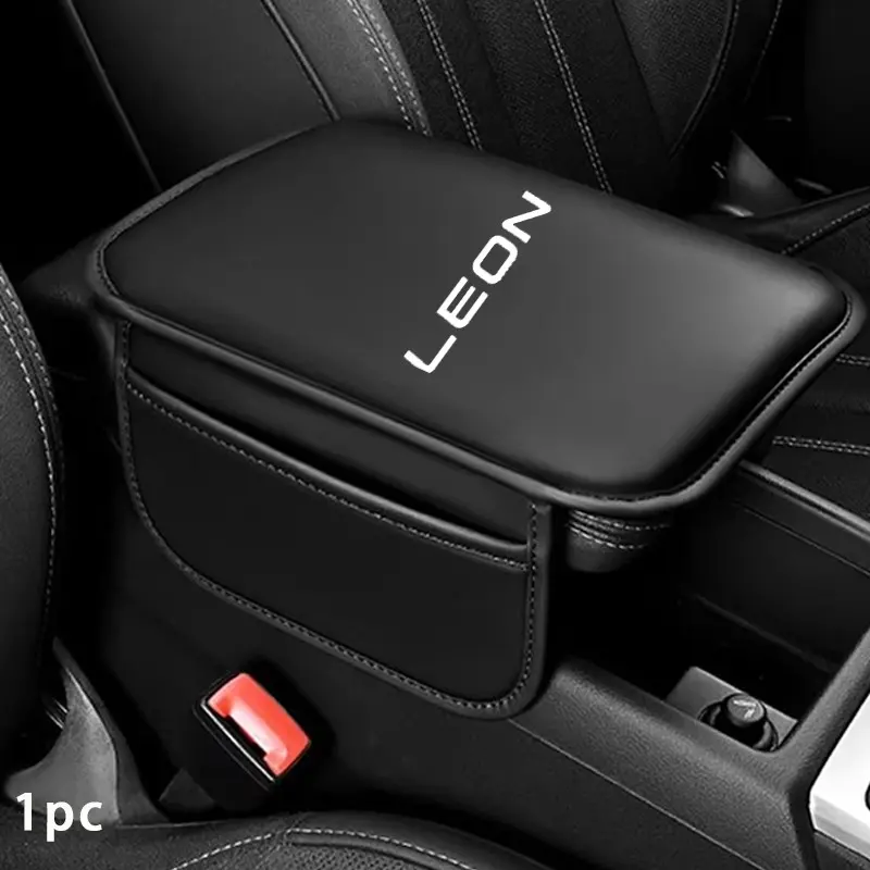 Seat Leon 1pc Car Center Console Protective Pad, Multi-Pocket Storage, PU Leather, Stain-Resistant, Easy Install, Unisex