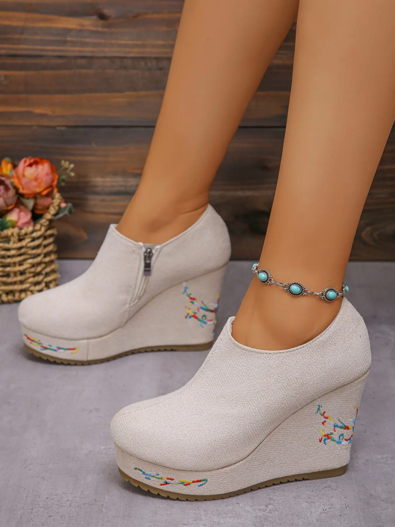 Casual Wedge Heel Boots, PU Leather Upper, Rubber Sole, Above Ankle but Below Knee, Plain Pattern, All Seasons