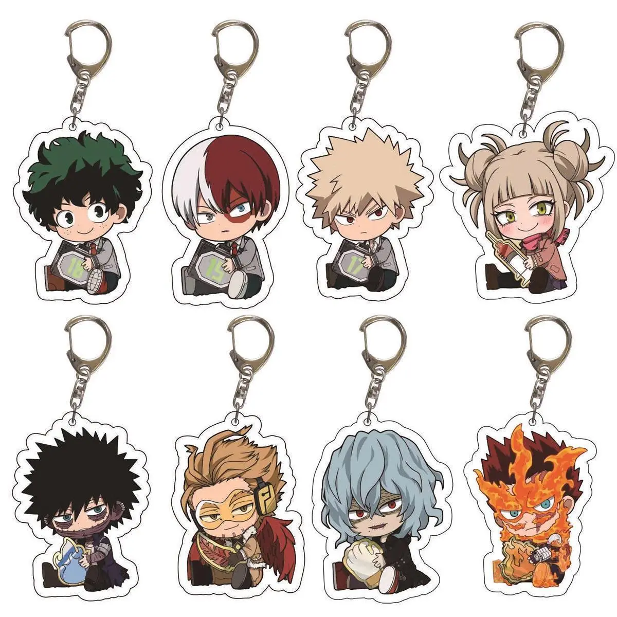 8pcs/set Anime Keychains My Hero Academy Acrylic Keychain Izuku Bakugo Katsuki Pendant Accessories Cute Cartoon Gifts wholesale
