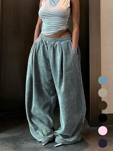 women's solid drawstring high waist wide leg pants, fashion casual straight leg trousers for spring & fall, women's bottoms for everyday wear, baggy pants, womenswear, fabric