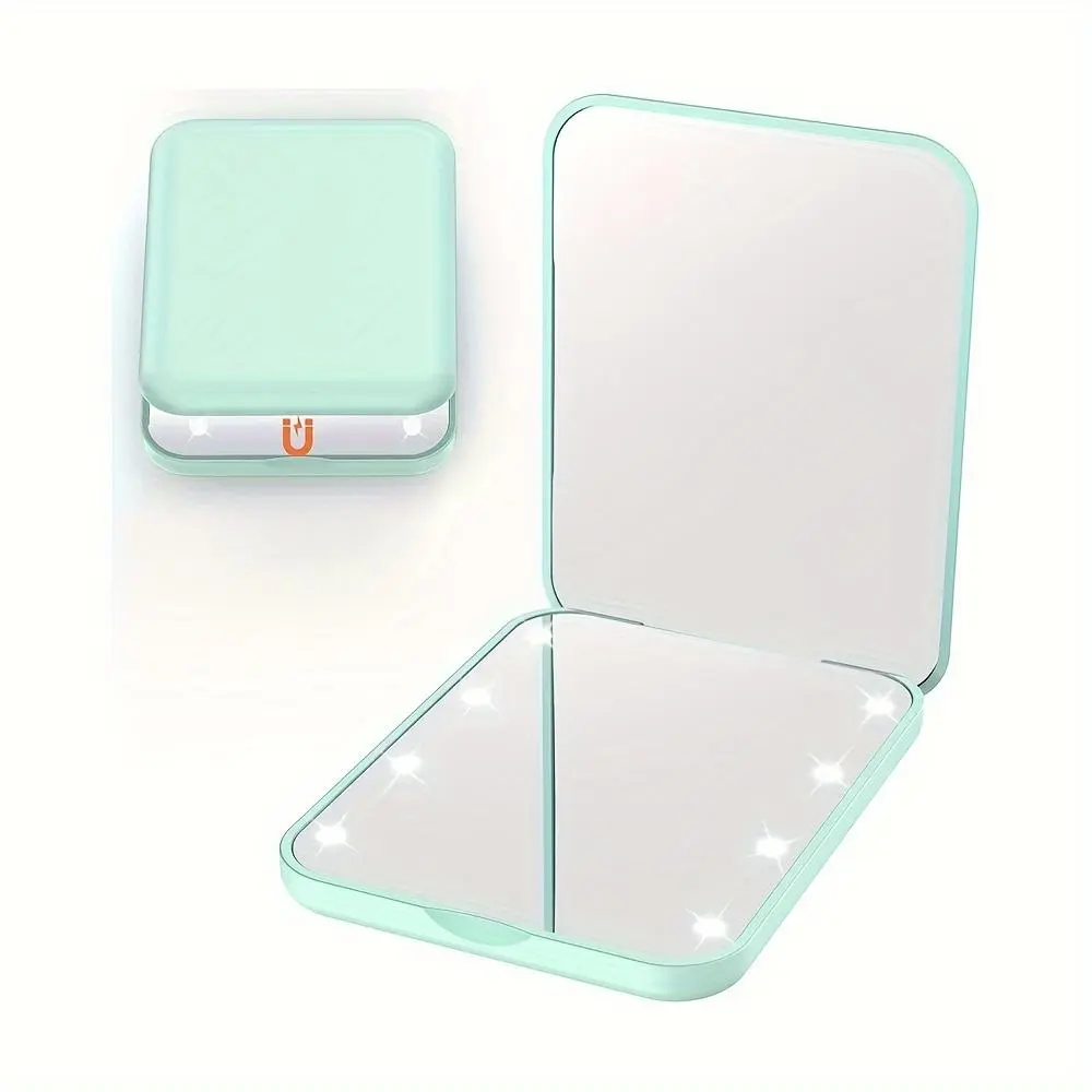 LED Pocket Makeup Mirror, 1X/3X Magnified LED Mini Compact Travel Makeup Mirror, Double-Sided Compact Mirror With Lights, Portable, Wallet Mirror, Folding, Hand-held, Small Lighted Compact Mirror For Gift