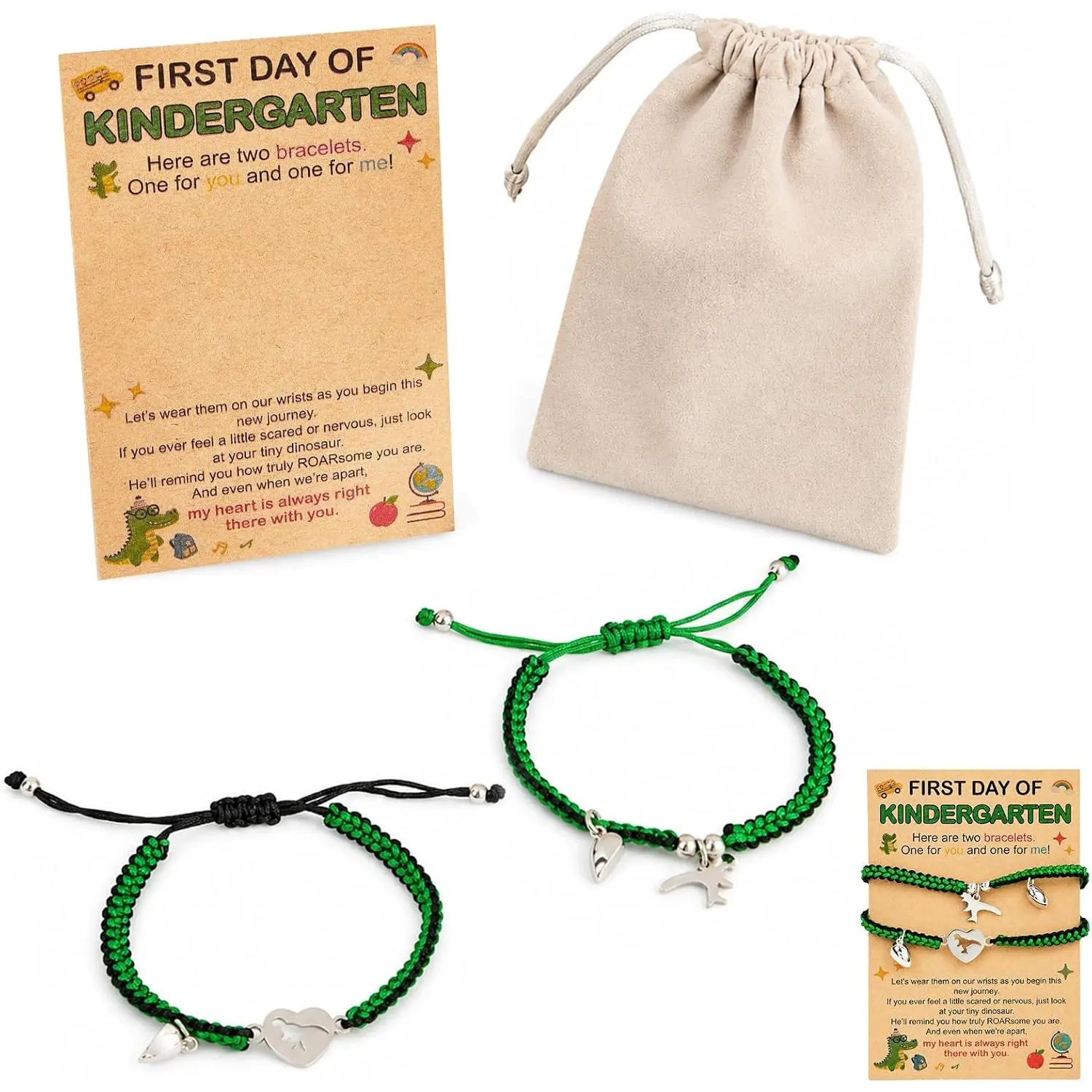 to School Gifts Mommy and Me Dinosaur Bracelets Mother Son Matching Bracelets Adjustable Braided Wristbands with  of  Inspirational Card for Boys Girls  Gifts
