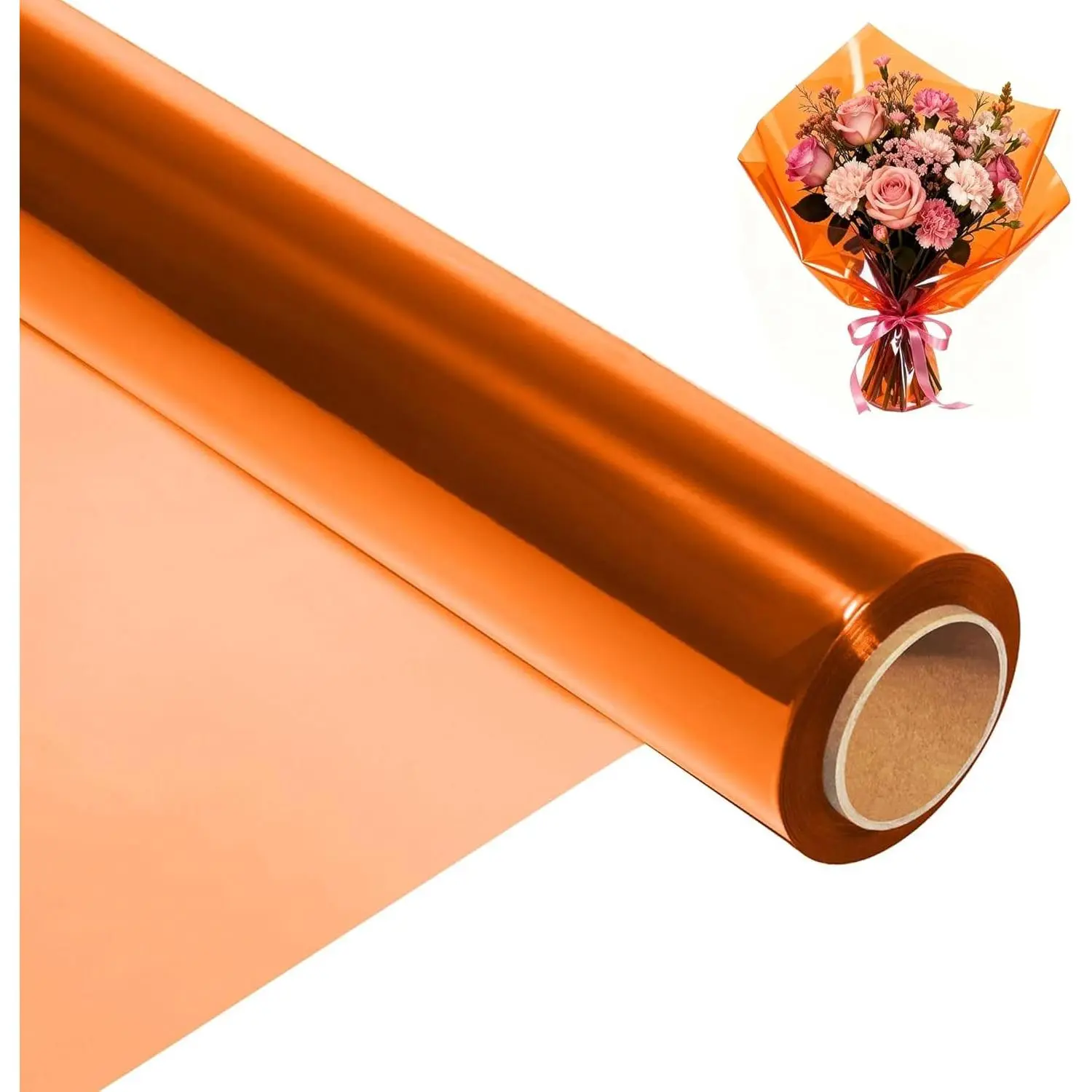 200 ft Orange Cellophane Wrap Roll (16 In x 200 Feet) - 2.5 Mil Thick for Gift Baskets, Bouquets, Party Decorations