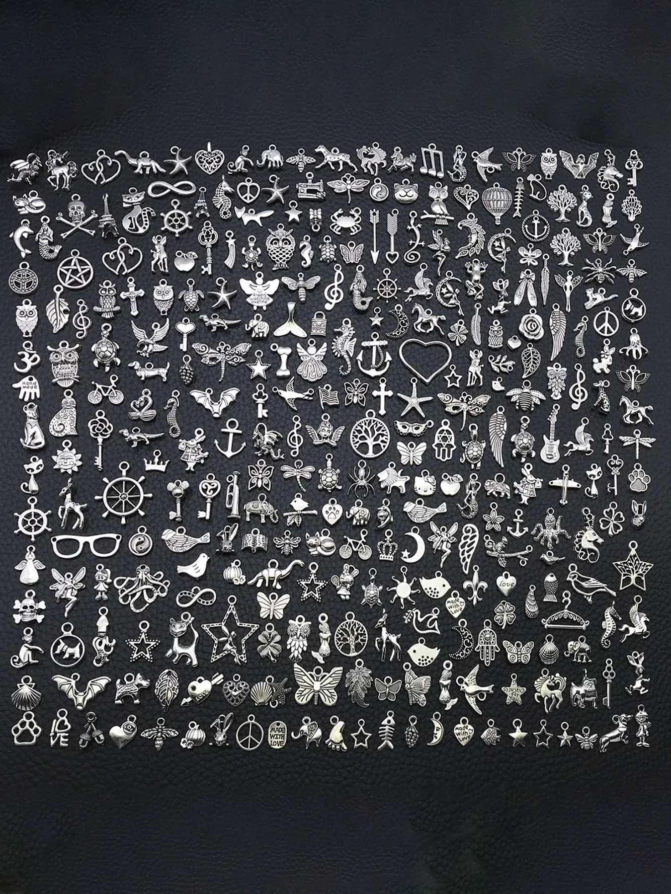 300pcs Mixed Antique Silver Charms Pendants Bulk Vintage Alloy Charms for DIY Bracelet Necklace Earring Jewelry Making Assorted Tiny Metal Charms Accessories