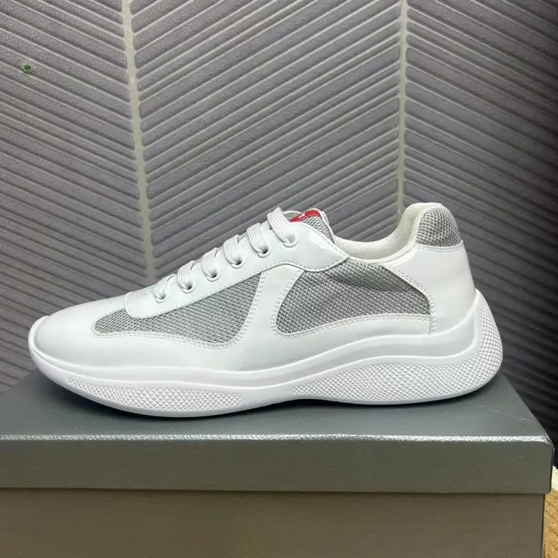 Men's Runner Sneaker in White Lacquer and Gray Mesh, Breathable Leather Athletic Footwear for Casual Everyday Fashion, Trainer, Sports Shoes, Sneakers, Low Top, Casual Trainers, Sporty Chic, Athletic Fit, Lace-Up, All Seasons, Latest Model, Synthetics