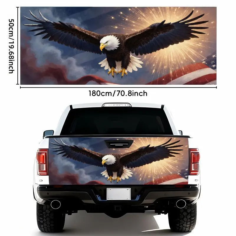 1pc Measuring 19.69*70.87 inch, Featuring an Eagle Soaring Through The Starry Sky with Fireworks And The American Flag As a Car Sticker - Made of Waterproof Self-Adhesive Vinyl Material, Suitable for Tailgates And Bumpers - Highly Weather-Resistant