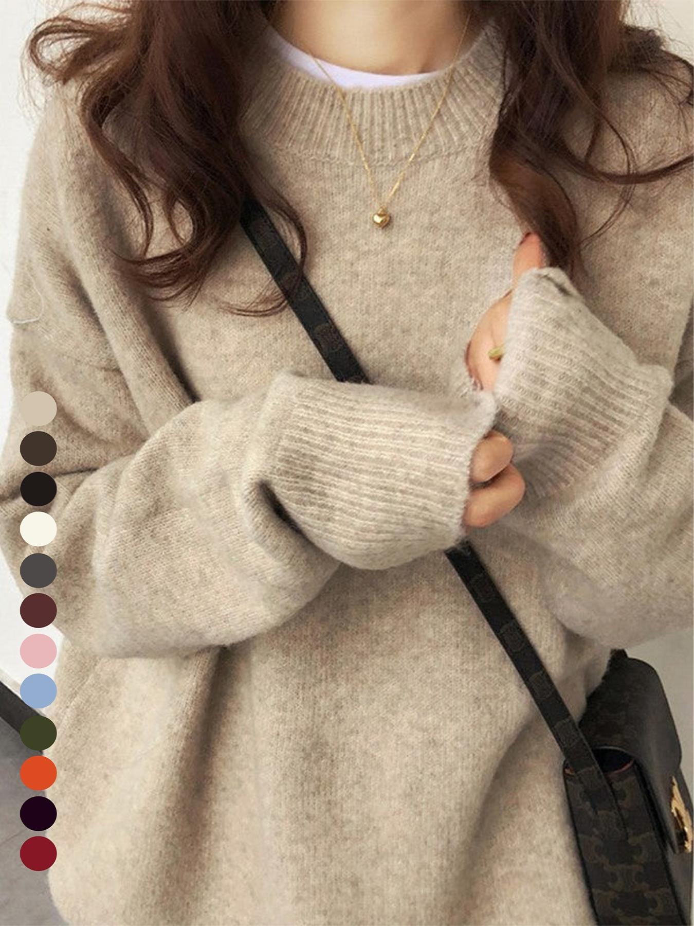 Women'S Solid Drop Shoulder Long Sleeve Sweater Pullover, Casual Fit Fashion Round Neck Jumper For Fall & Winter, Women'S Knitwear For Daily Wear, Chic Clothes1123