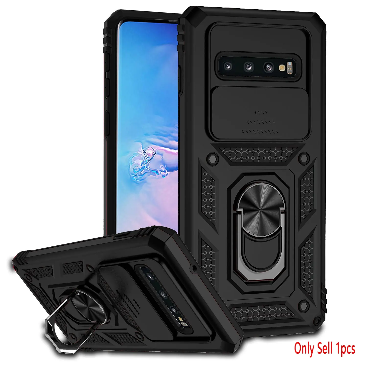 Case for Samsung Galaxy S10 with Removable Camera Lens Cover, Ring Stand, 360 Degree Rotatable Magnetic Mount, Military Grade Protection for galaxy s10 case
