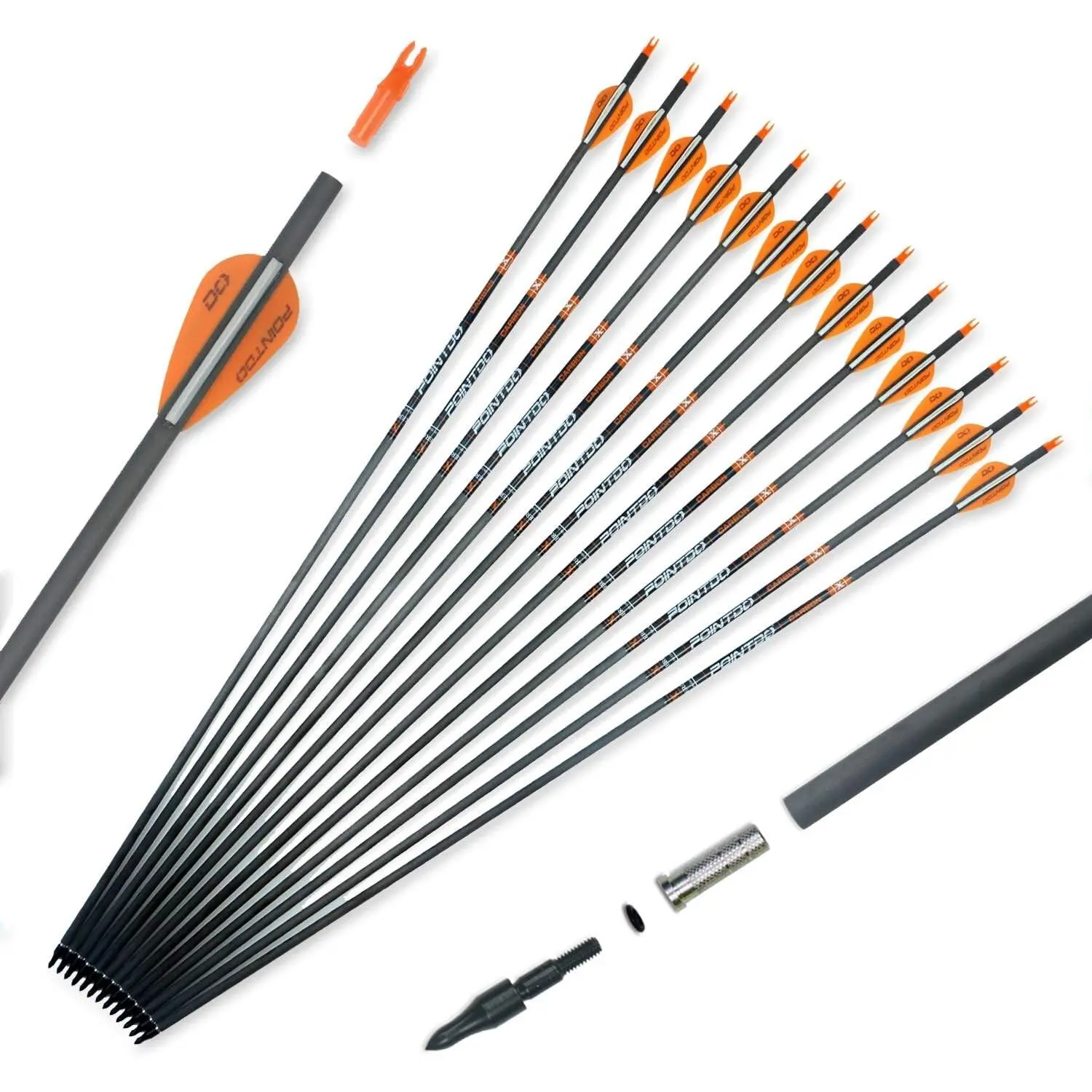 100% Carbon Practice Hunting Arrows with Removable Tips for Compound & Recurve Bow Pack of 12