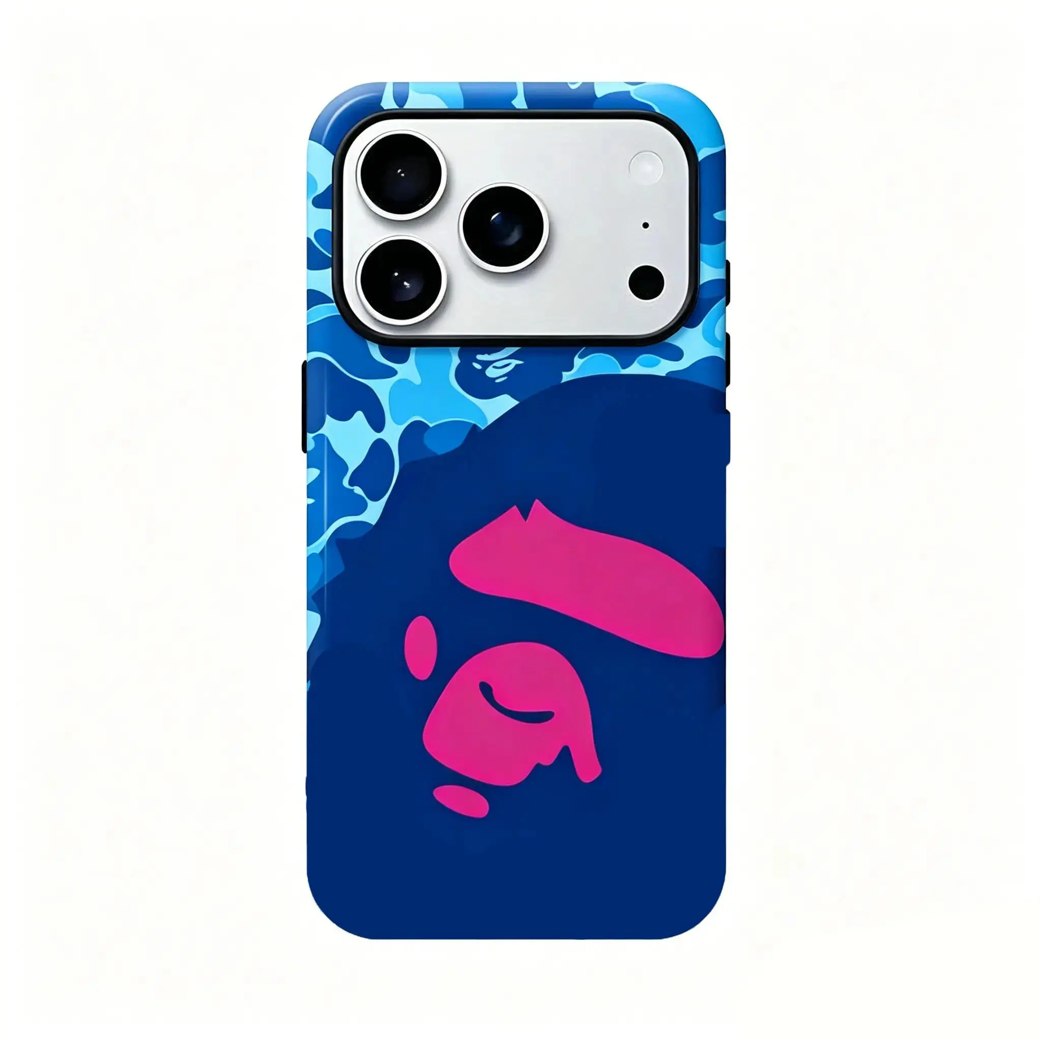 Minimalist BAPE Ape Head phone case—compatible with iPhone 12 through 17. A sleek, scratch-resistant, premium-feel hard case with a glossy finish; the perfect gift choice.